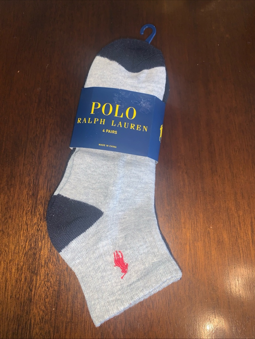 Polo by Ralph Lauren Men's Light Gray Ankle Socks W/Navy Accents M Size 10-13